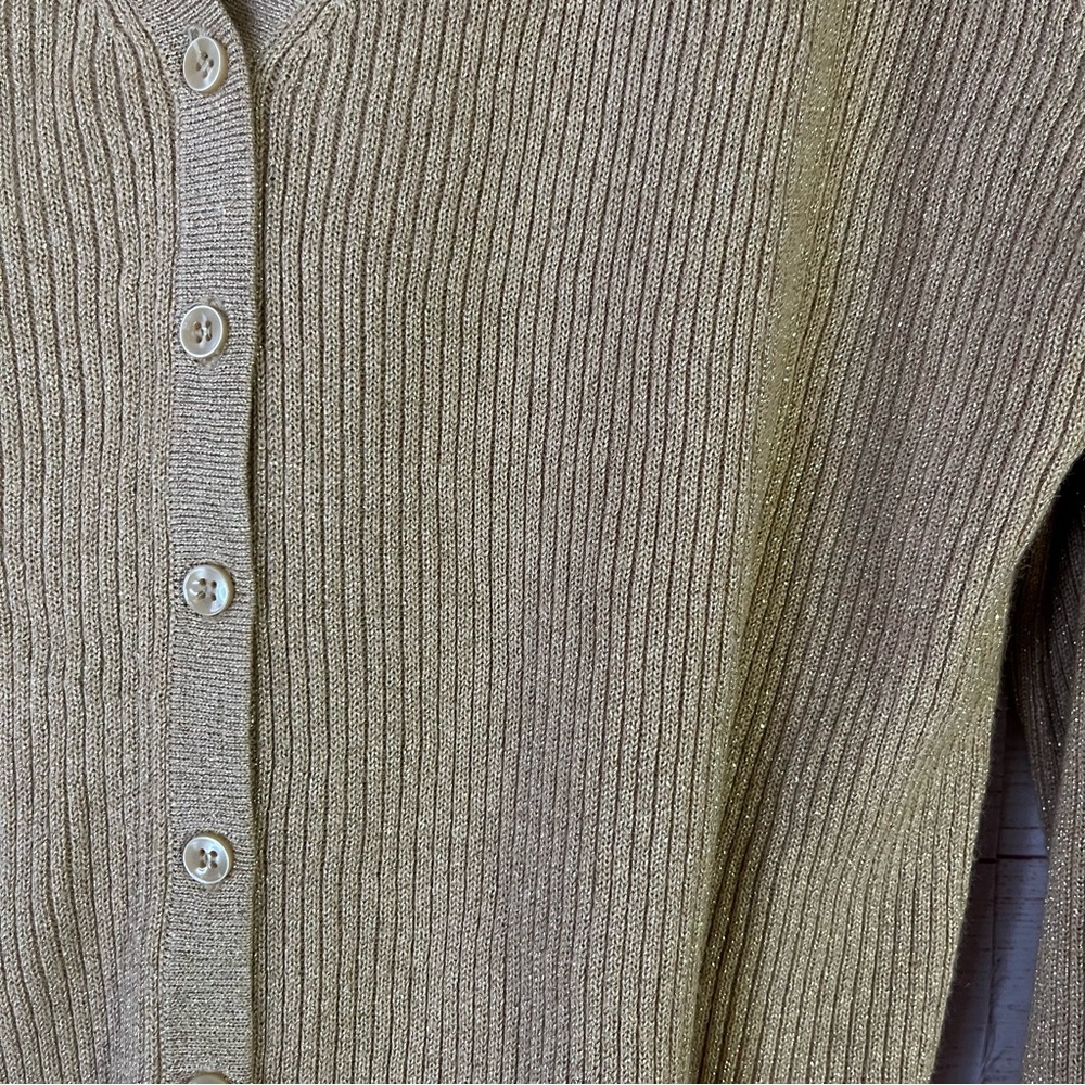 George Tan/Beige with Gold Sparkle Cardigan Sweater Size Extra Large (16/18) - Picture 4 of 6